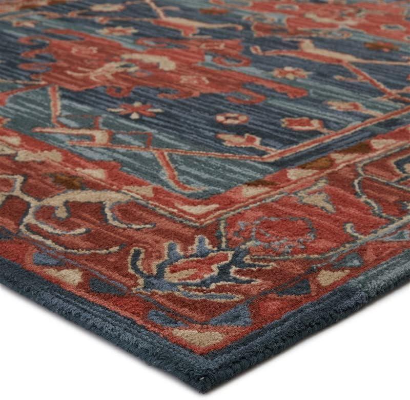 Hand-Tufted Blue and Red Wool Medallion 9' x 12' Rug