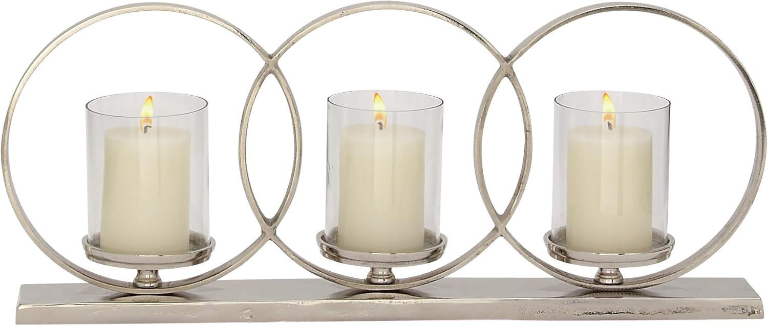 Silver Aluminum Triple Ring Hurricane Candelabra