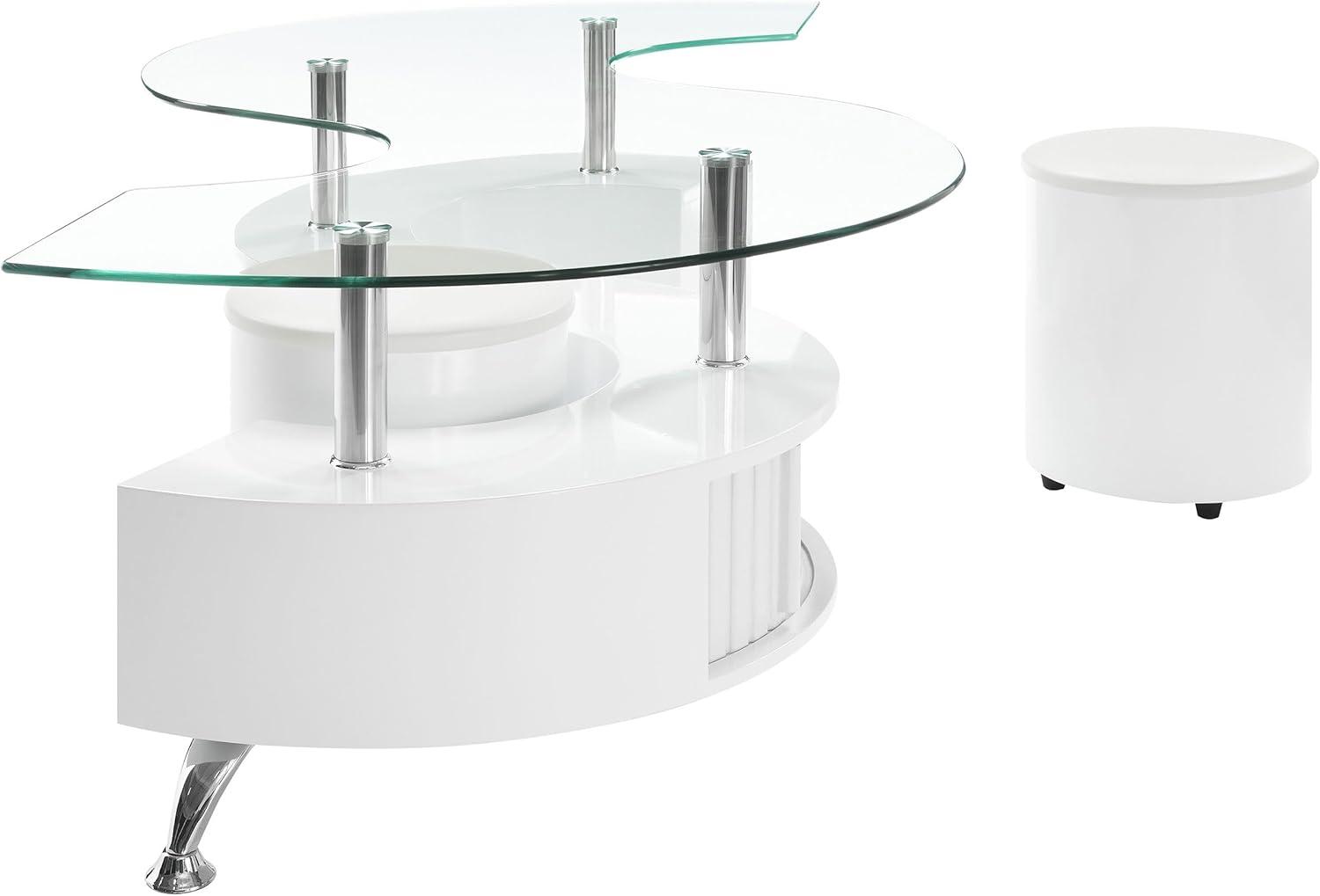 Coaster Buckley Wood Curved Glass Top Coffee Table With Stools in White