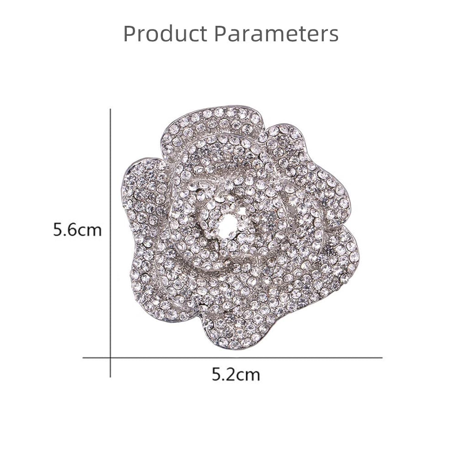 Rhinestone Rose Brooch Pin for Women Girls Fashion Crystal Big Blossom Flower Brooch Lapel Pins Elegant Dress Accessories Jewelry Boutonniere Corsage for Hat Bag Suit Tie Gift Wedding Holiday