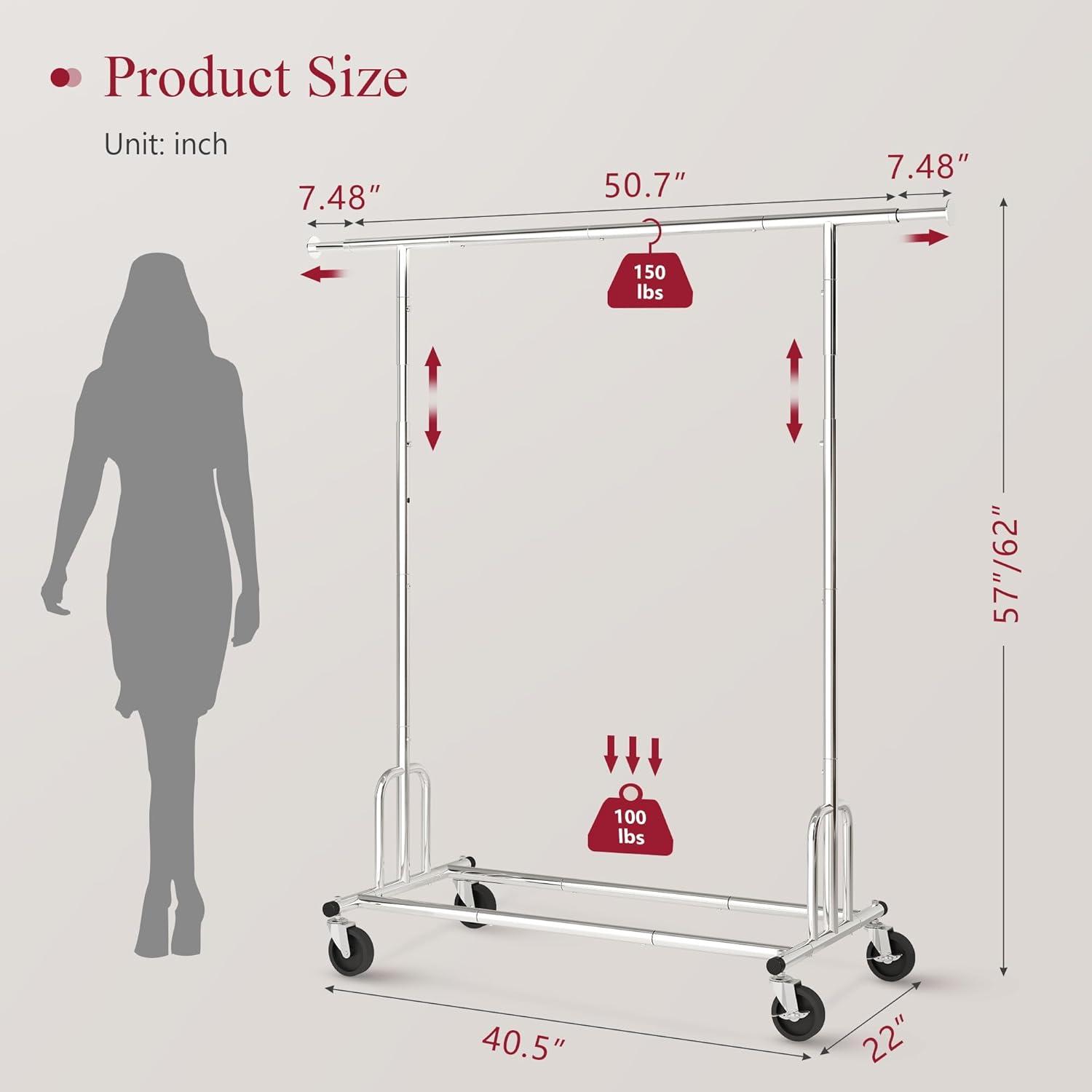 Chrome Heavy Duty Foldable Garment Rack with Wheels