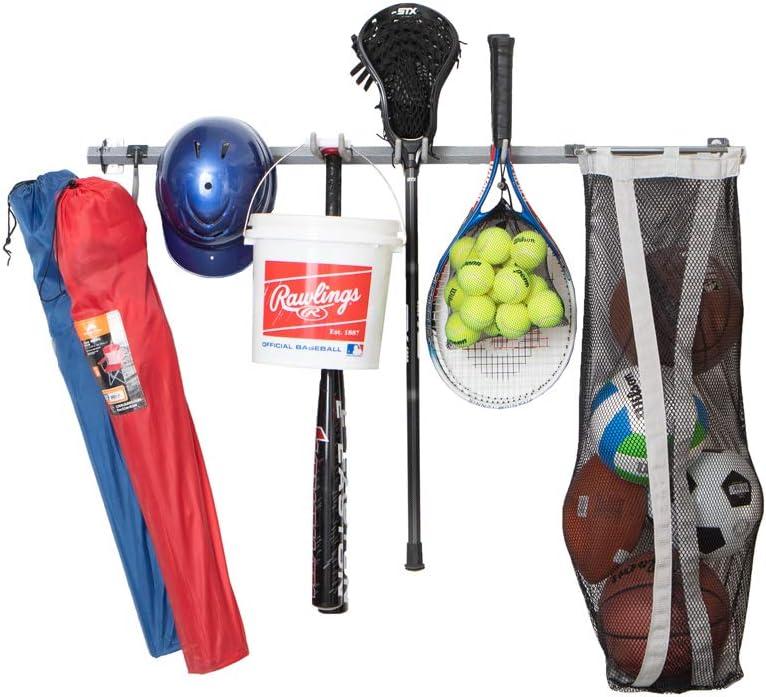 Heavy Duty Steel Wall Mounted Sports Storage Rack with Hooks