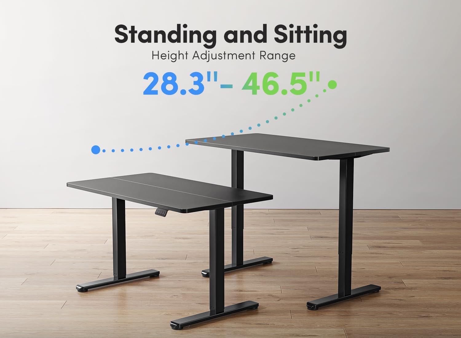 FEZIBO 60" x 24" Height Adjustable Standing Desk, Electric Stand Up Table, Sit Stand Home Office Desk with Splice Board, Black Frame/Black Top