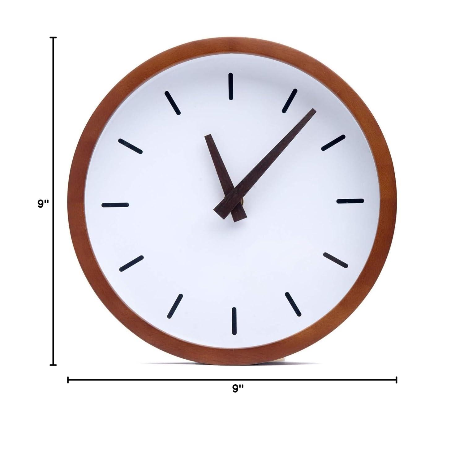 Driini Modern Mid Century Wood Analog Wall Clock (9") - Battery Operated with Silent Sweep Movement - Small Decorative Wooden Clocks for Bedrooms, Bathroom, Kitchen, Living Room, or Office…