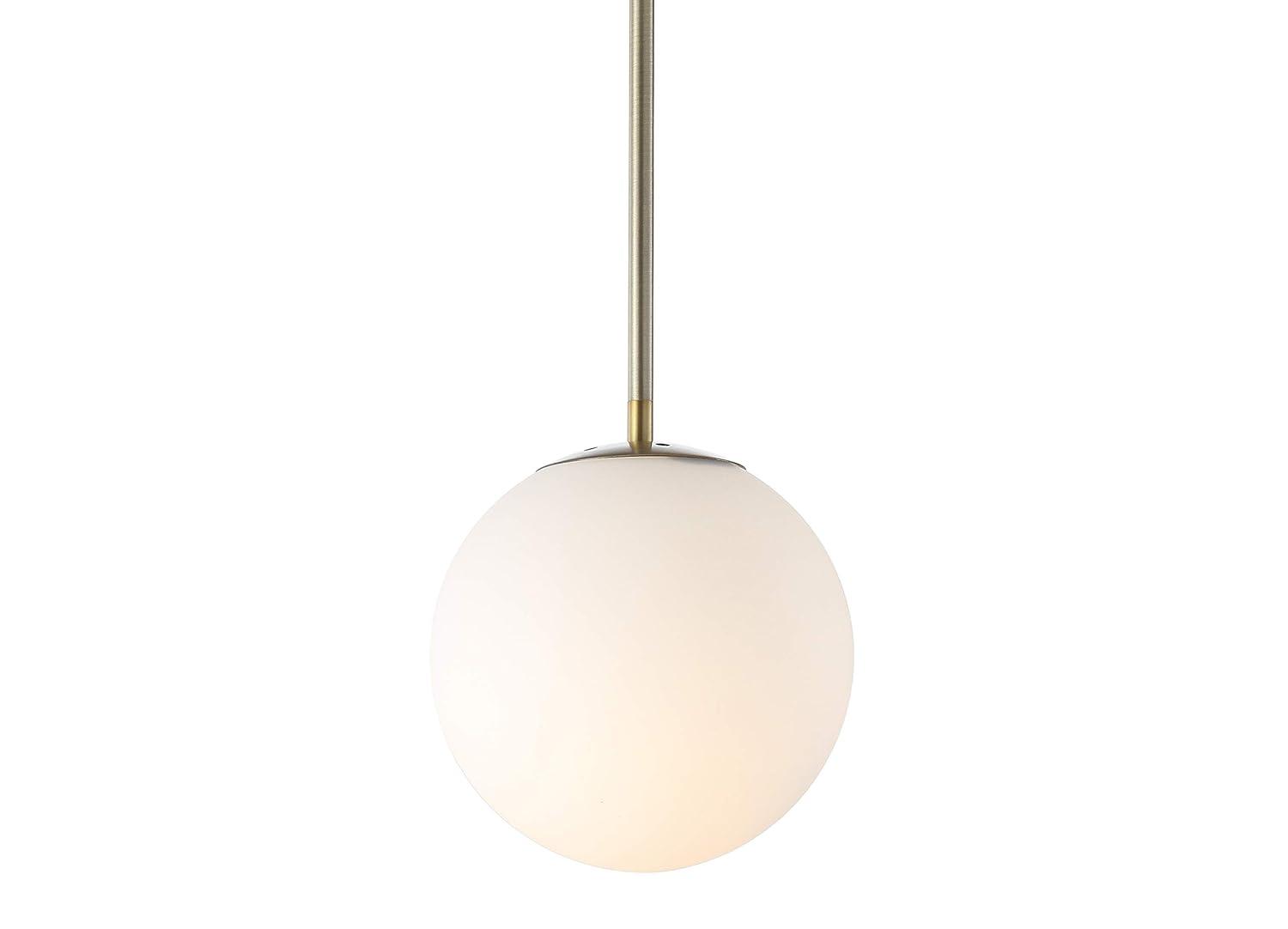 Bleecker 7.75" Metal/Glass Globe LED Pendant, White/Brass