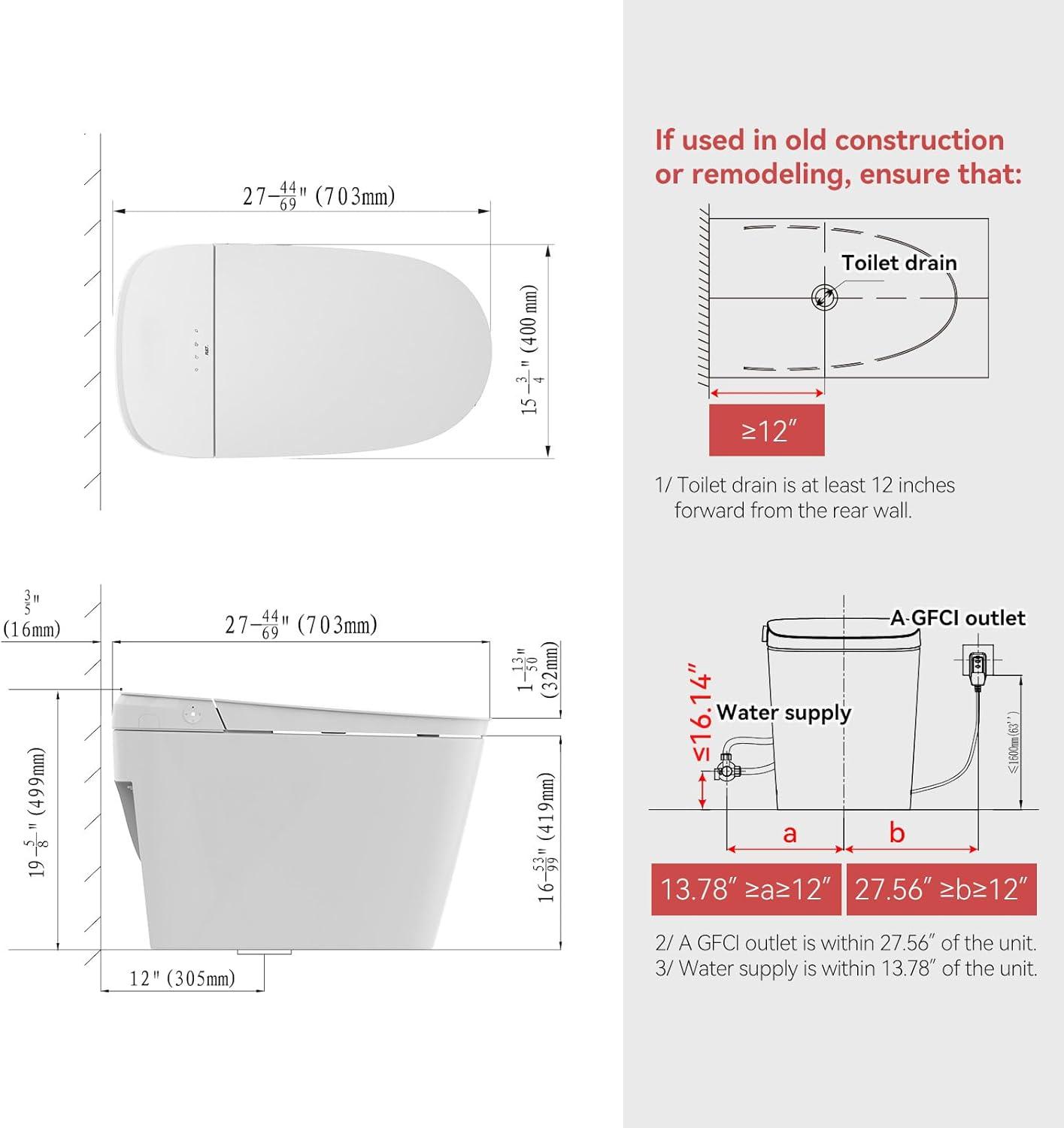 White High Efficiency One-Piece Smart Toilet with Bidet