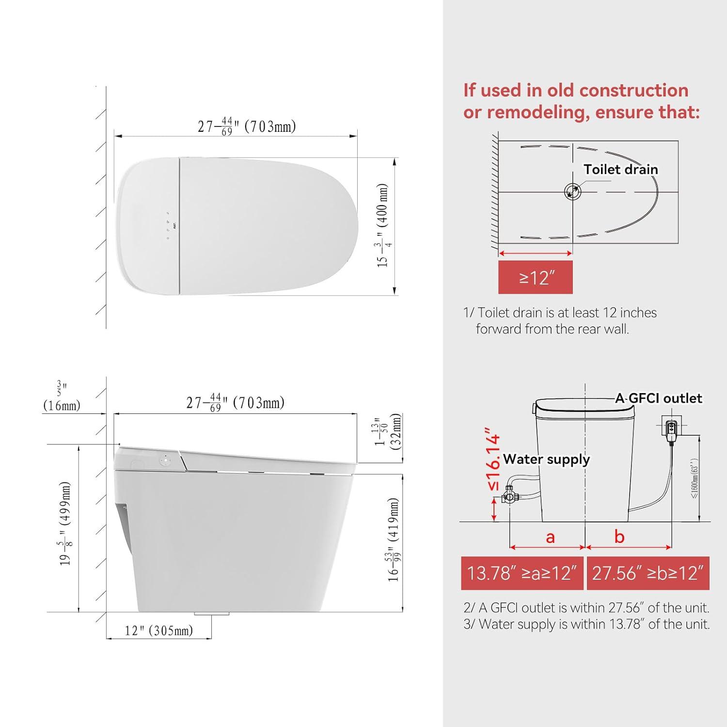 White High Efficiency One-Piece Smart Toilet with Bidet