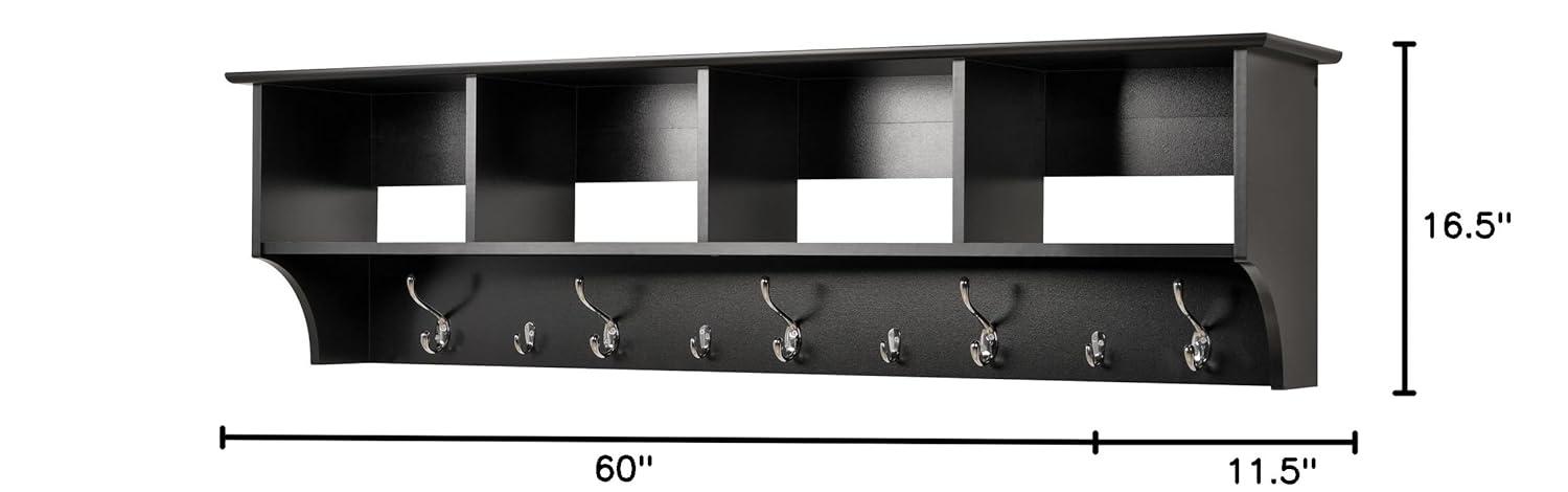 Douglas Entryway Hanging Shelf: Prepac Wall Organizer with Storage & Coat Hooks - 60" Wide