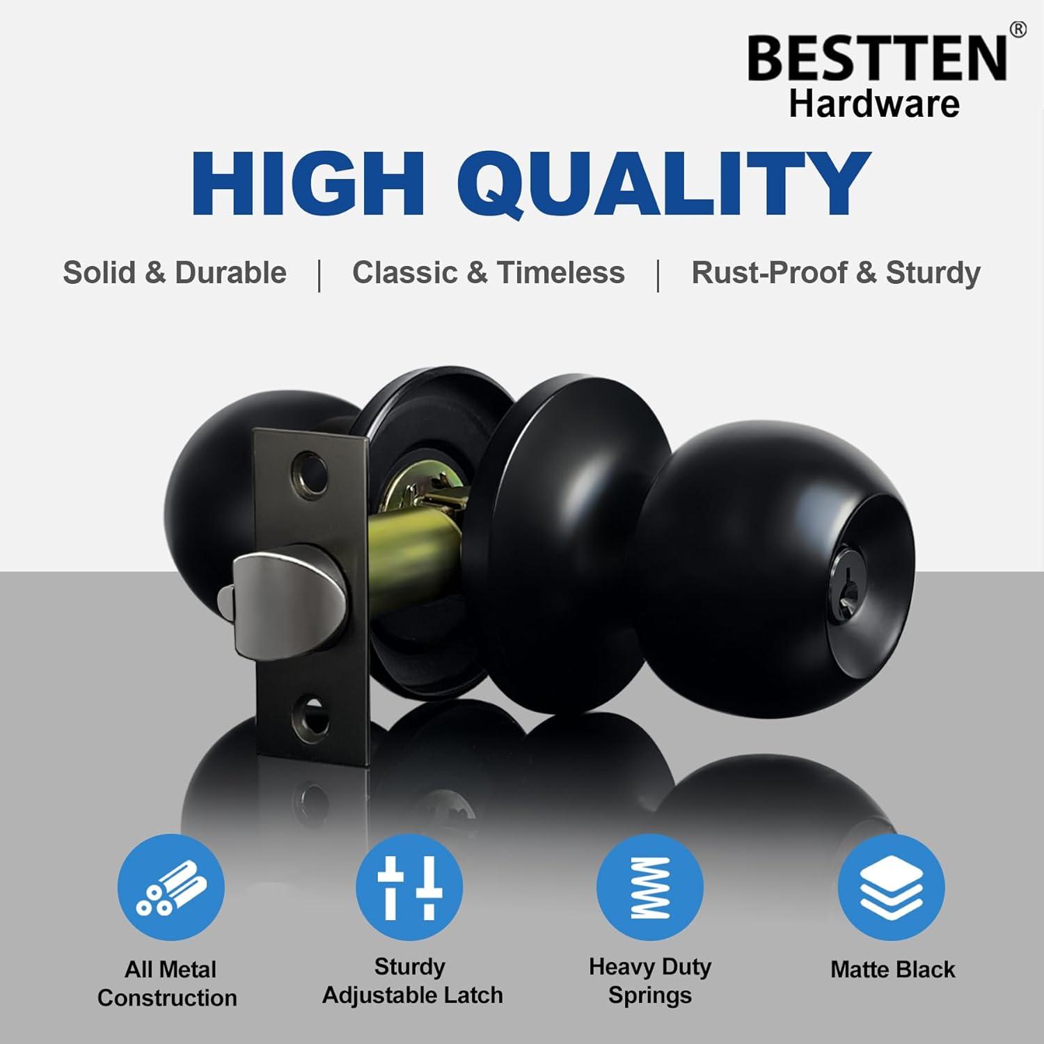 Matte Black Alloy Steel Round Door Knob Set with Deadbolt