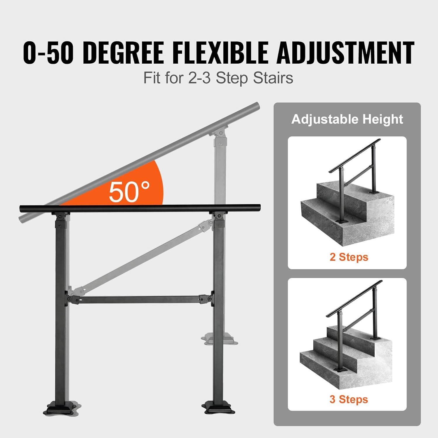 Adjustable Black Stainless Steel Handrail for 2-3 Steps