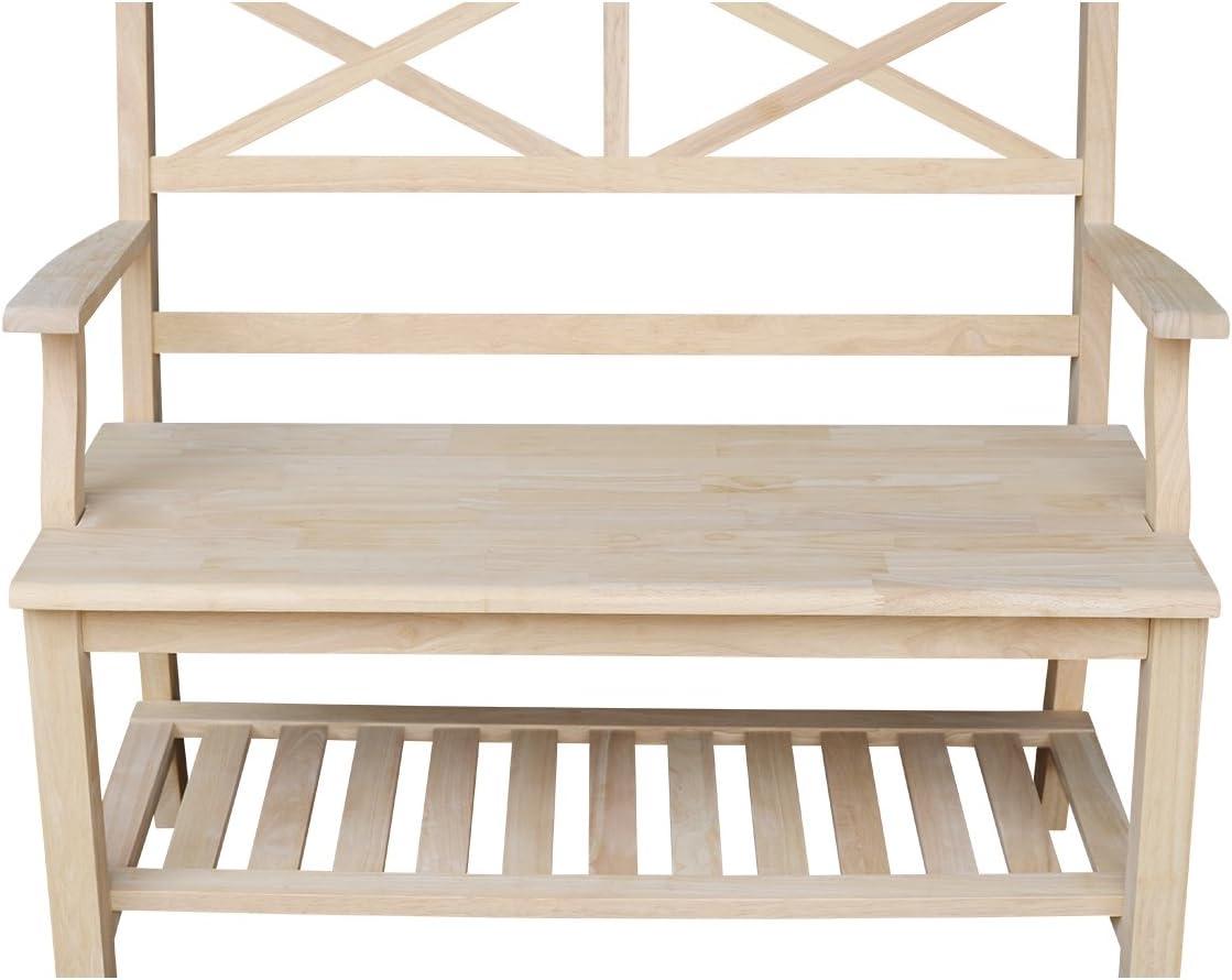 Double X-Back Bench with Arms and a Shelf - International Concepts