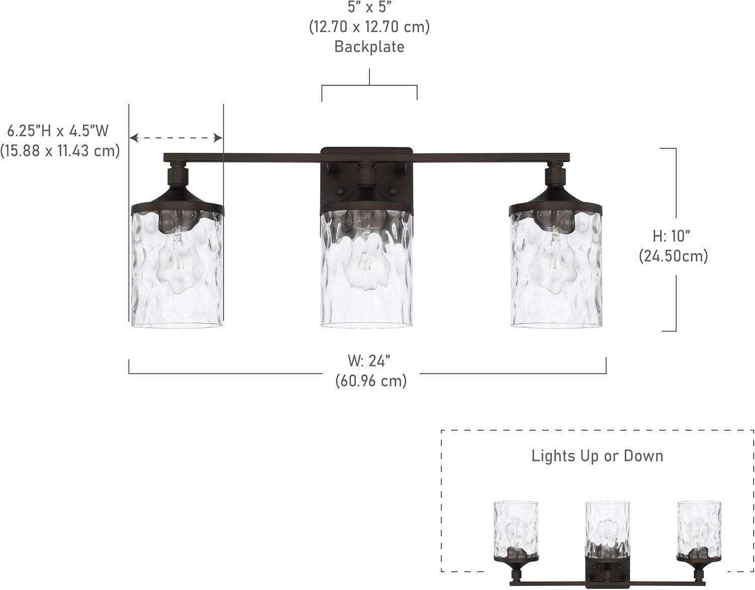 Colton Transitional 3-Light Vanity with Clear Water Glass Shades, Bronze Finish