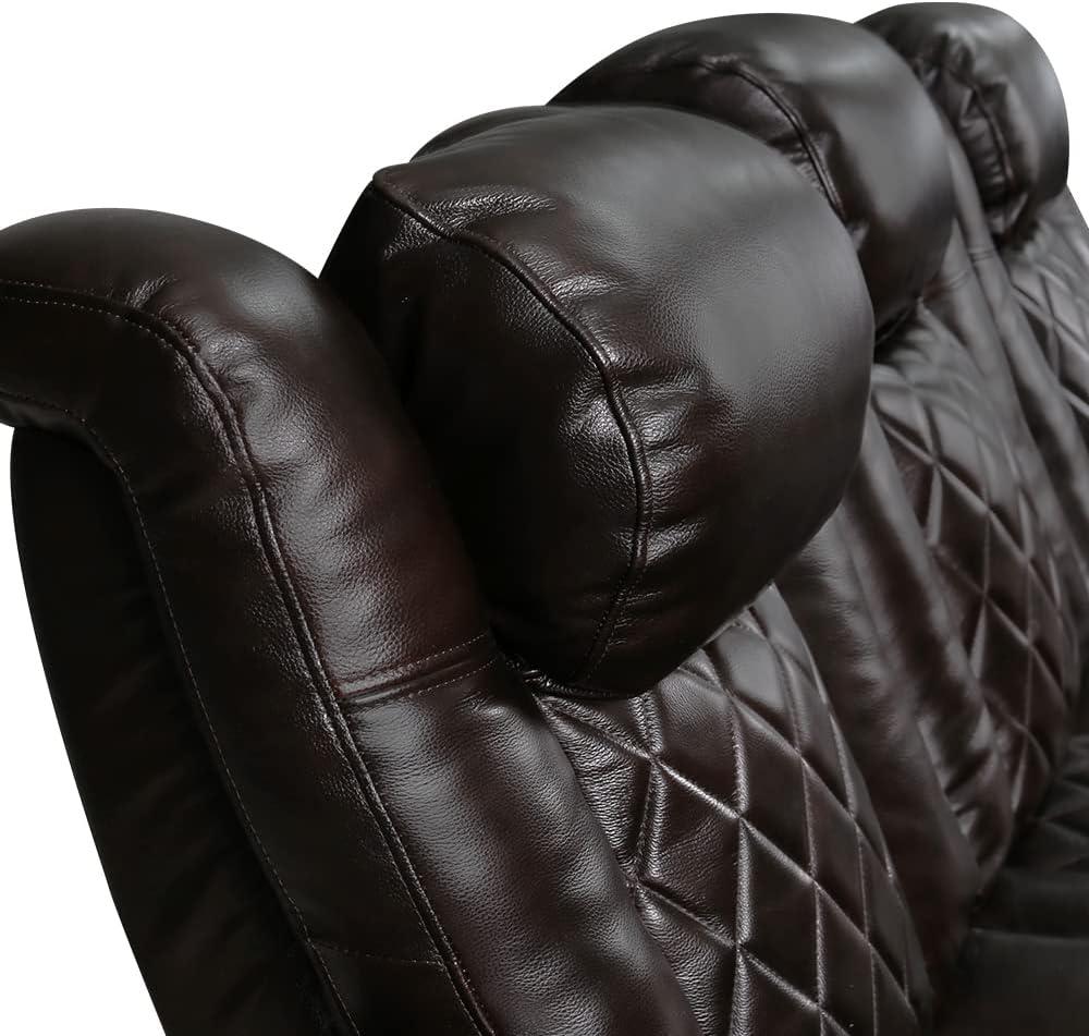 Dark Chocolate Leather Reclining Loveseat with Cup Holders and Storage