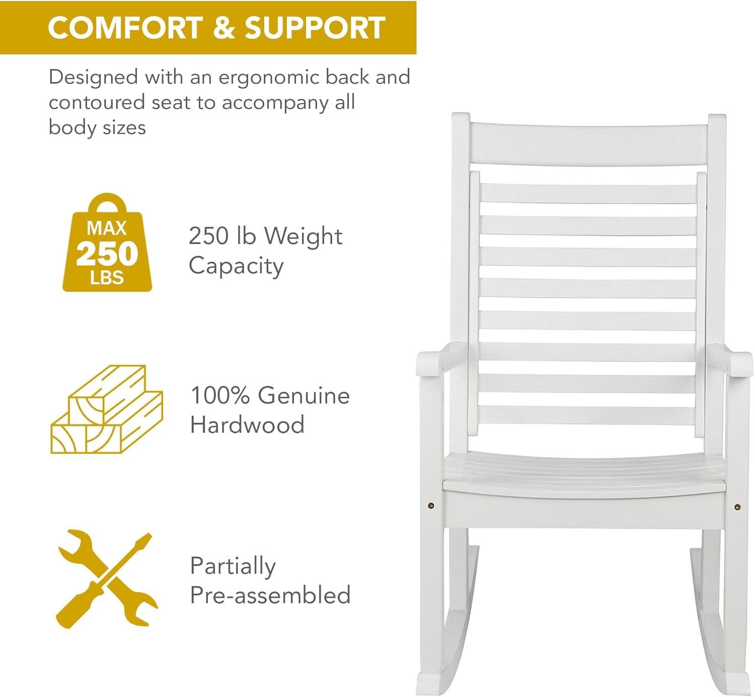 Shine Company Modern Wood Rocking Chairs, Ergonomic Wide Seat Porch Rockers, 2-Pack, White