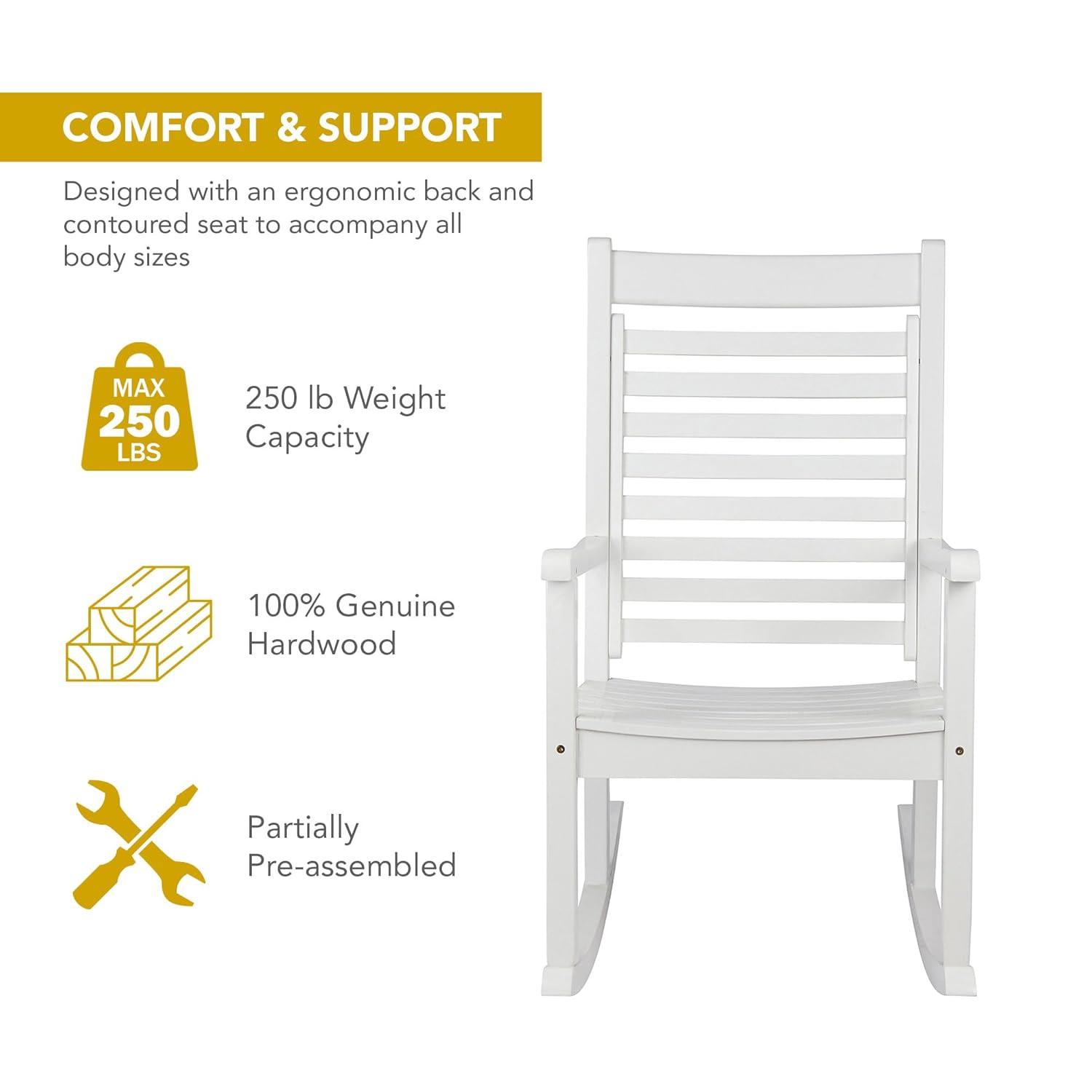 Shine Company Modern Wood Rocking Chairs, Ergonomic Wide Seat Porch Rockers, 2-Pack, White