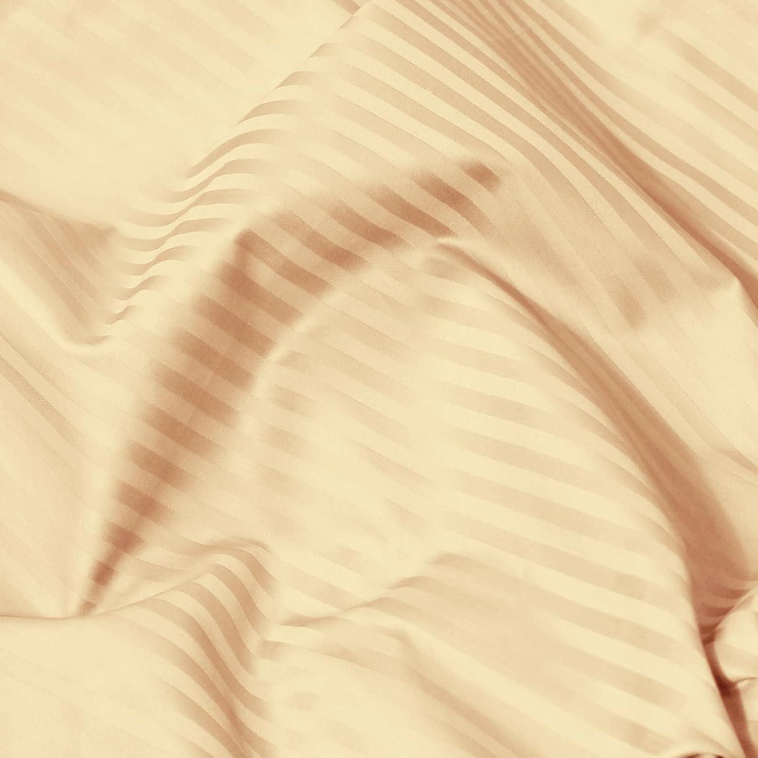 Feather & Stitch 500 TC Split King Size Sheet Set, 5 Piece Bed Sheets Set-2 Twin Fitted Sheet, 1 King Flat Sheet & 2 King Pillowcases, 18" Deep Pockets Sateen Weave Striped Bedsheet - (Semolina)