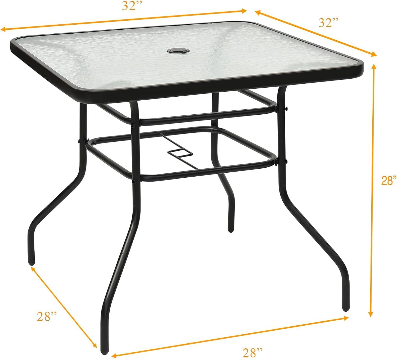 Lark Manor™ Aliyahna 32'' Patio Square Table Tempered Glass Steel Frame Outdoor Pool Yard Garden