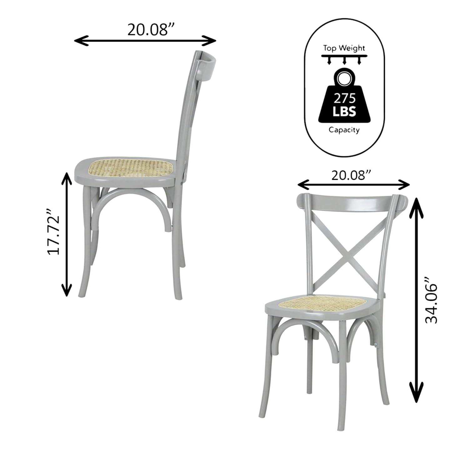 Cassis Classic Traditional X-Back Wood Rattan Dining Chair, Gray/Natural (Set of 2) - JONATHAN Y