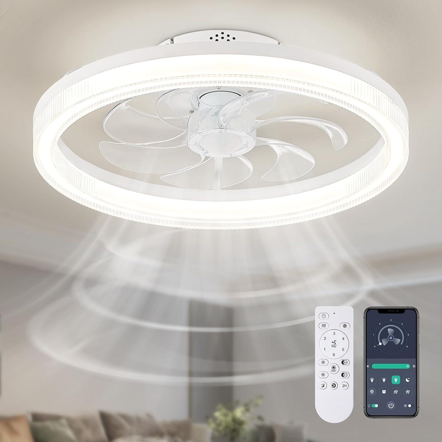 20" White Low Profile LED Ceiling Fan with Remote and App Control