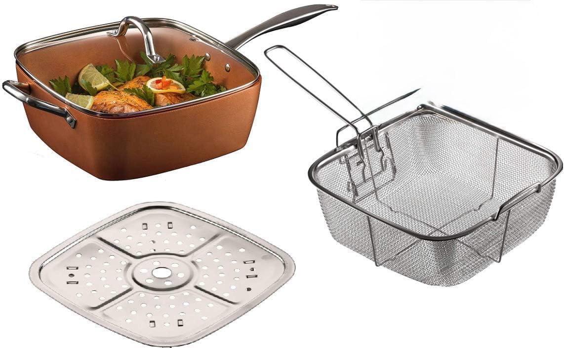5-Piece Non-Stick Copper Infused Ceramic Titanium 9.5" Square Casserole Fry Pan Set