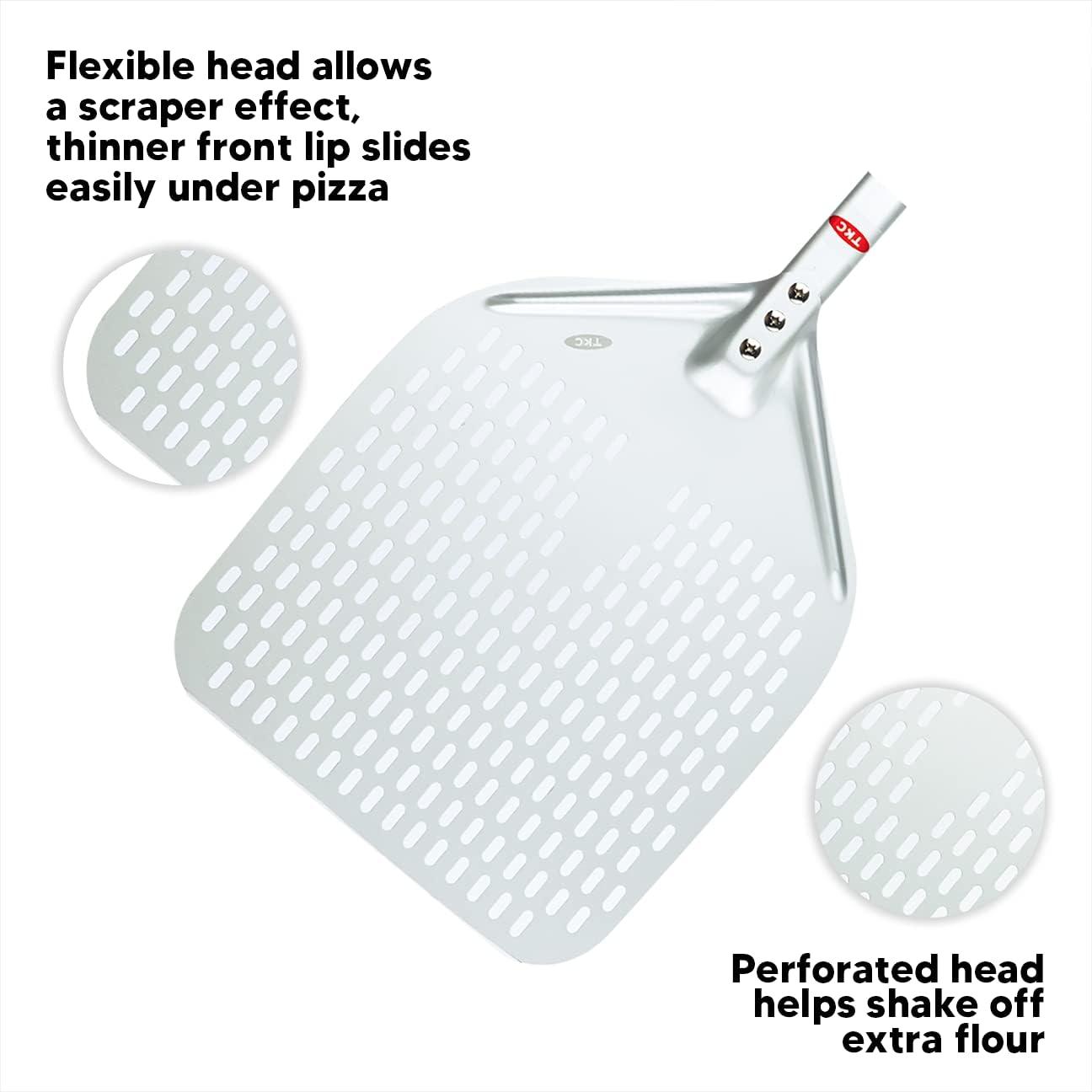 TKC 14 In Perforated Pizza Peel - Aluminum Turning Peel for All Pizza Ovens 31 Black/Red