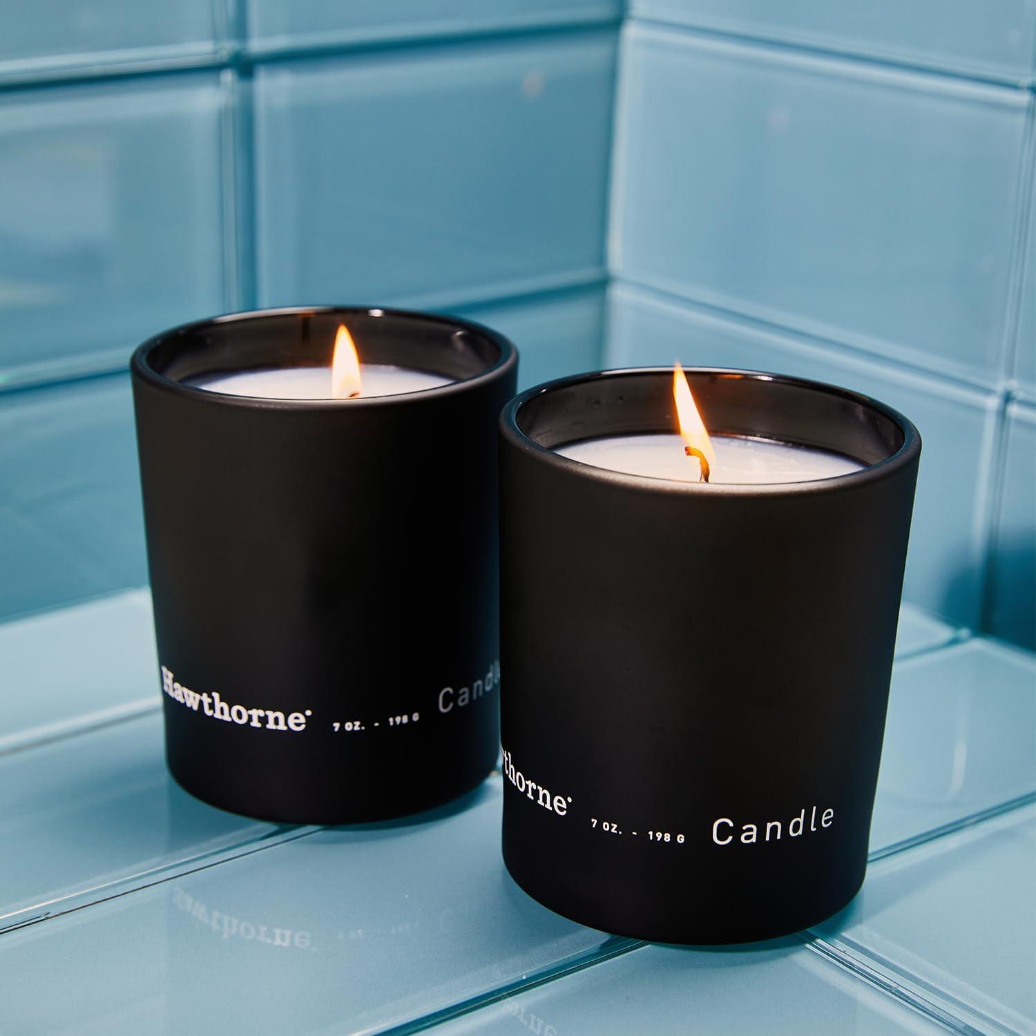 Hawthorne Aromatic & Woody Cologne-Scented Candle. Notes of Fresh Pine, Woody Vetiver, Sweet Musk, and Sandalwood. Soy Blend Wax. 7 Oz. About 50 Hours of Burn Time. C43