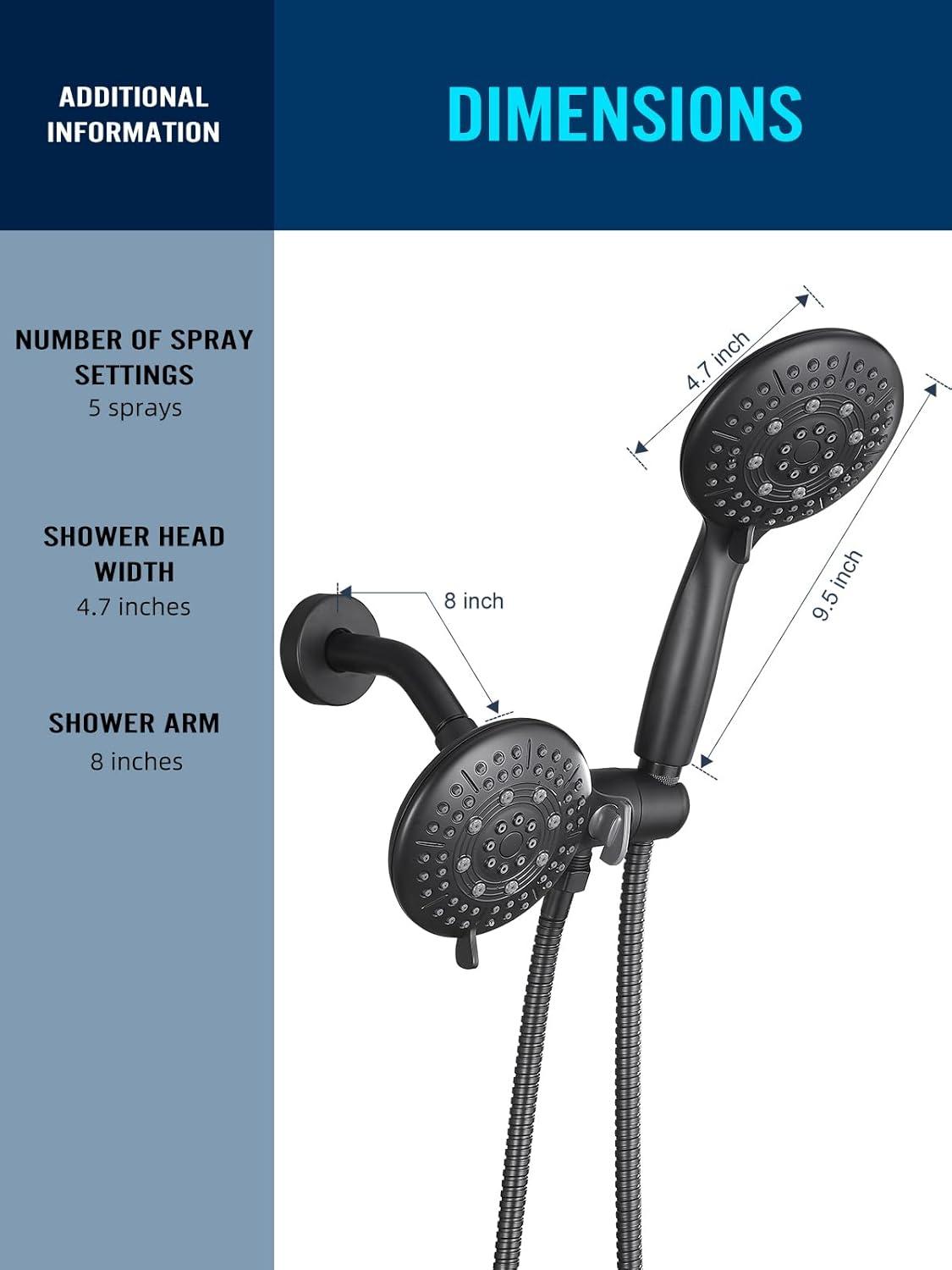 Matte Black Dual 2-in-1 Handheld and Rain Shower Head Combo