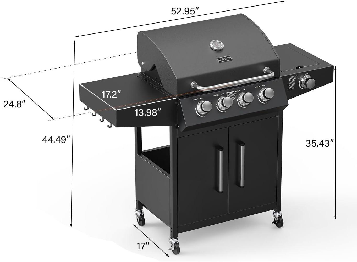 Stainless Steel 4-Burner Propane Gas Grill with Side Burner