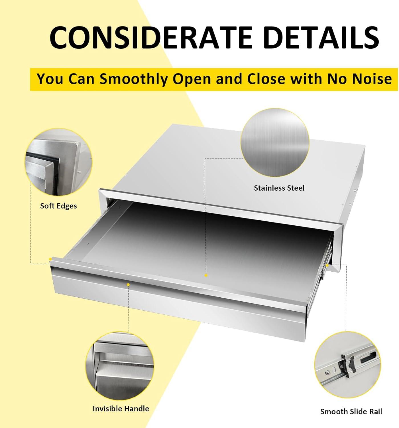 24" Stainless Steel Single BBQ Drawer for Outdoor Kitchen