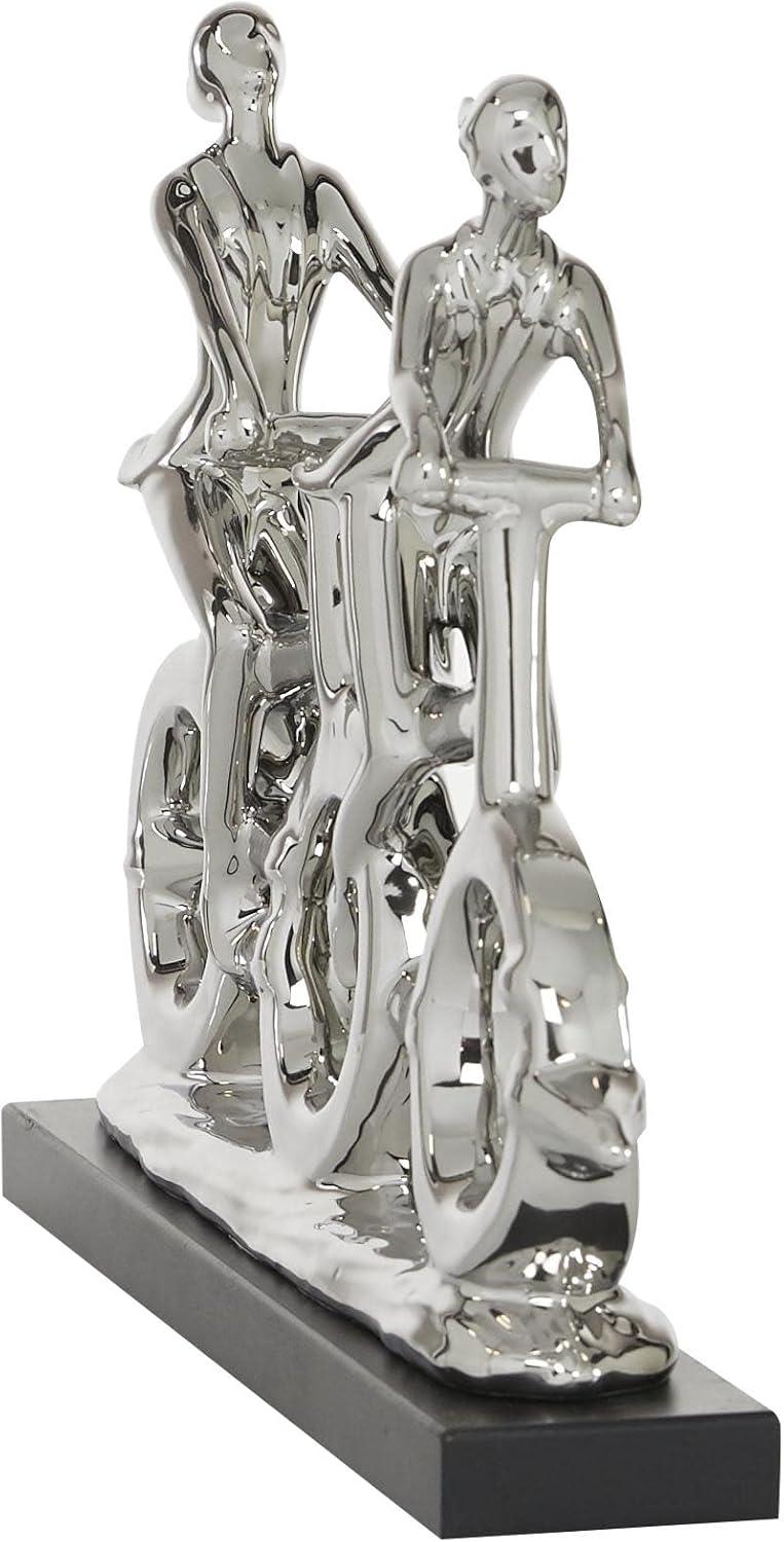 Contemporary Porcelain Yoga Poses Sculpture Set, Silver Finish