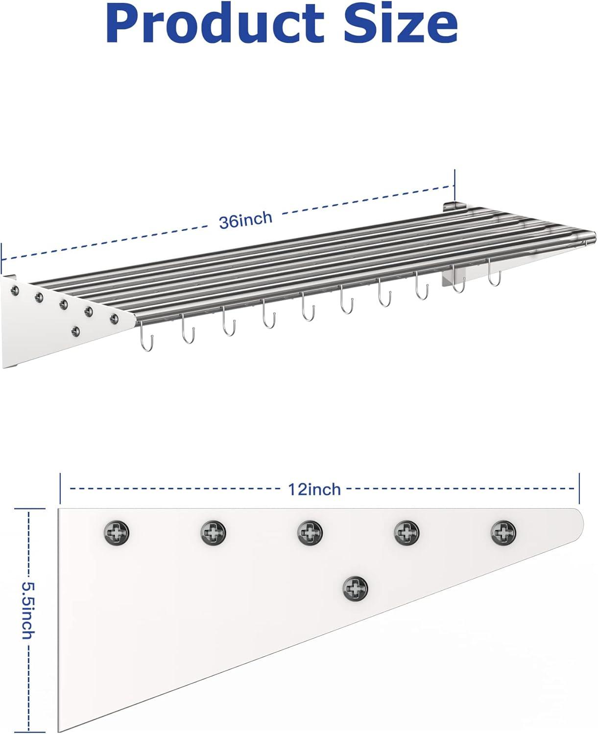 Stainless Steel Wall Mount Kitchen Shelf with Hooks