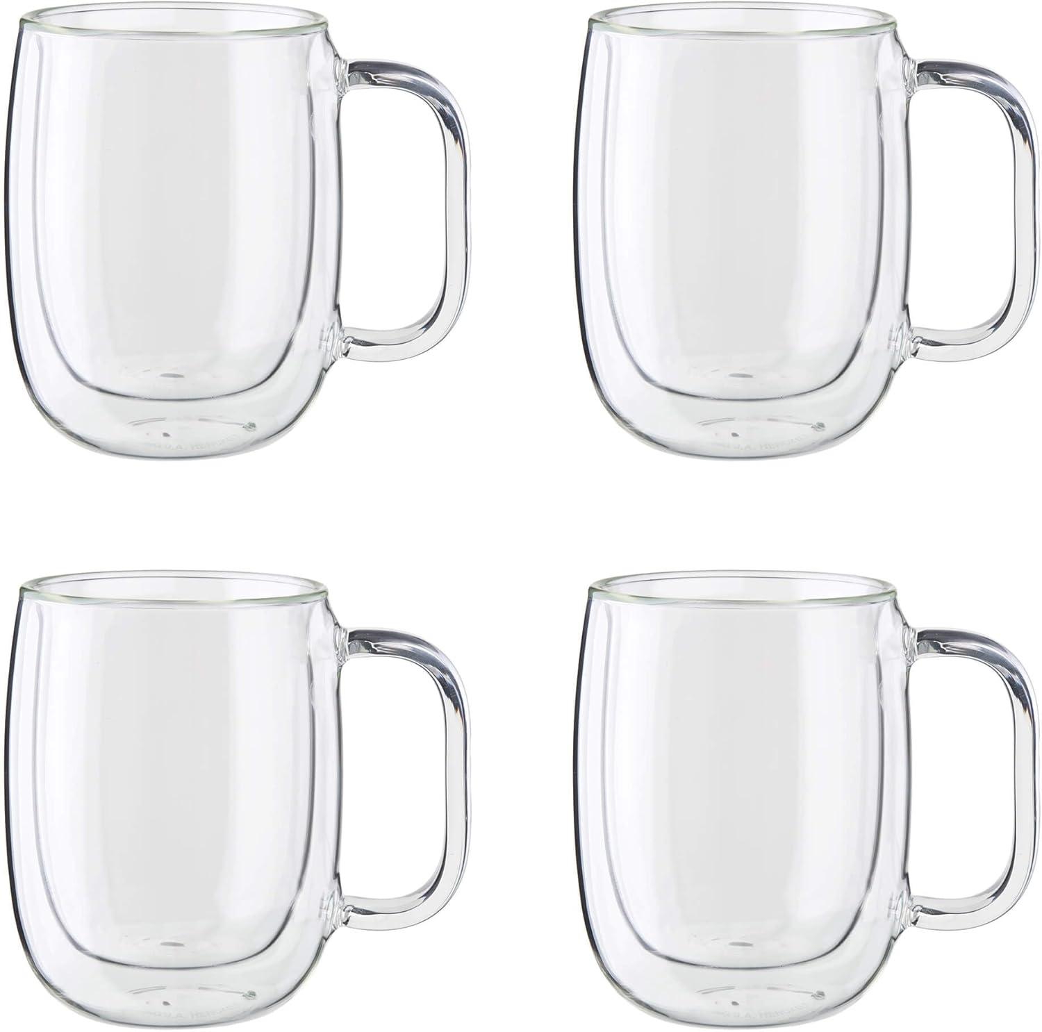 Sorrento Plus Clear Double Wall Glass Coffee Mugs, Set of 4