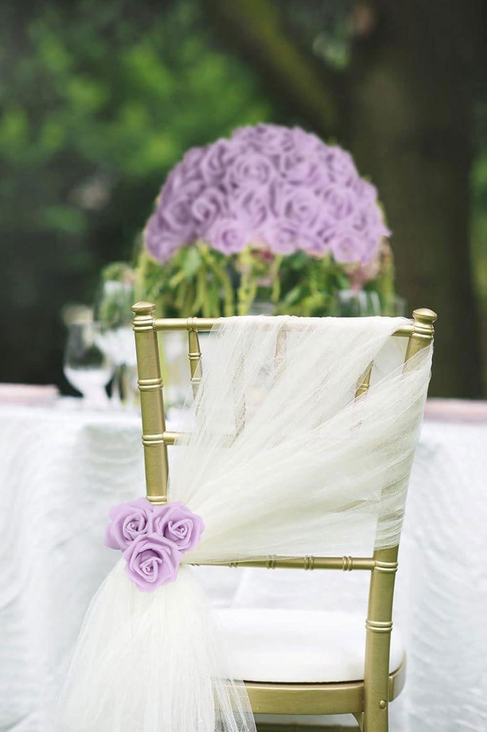 Juvale 100 Pack Purple Artificial Flowers, Bulk Stemless Fake Foam Roses for Wedding, Decorations, Bouquets, 3 in