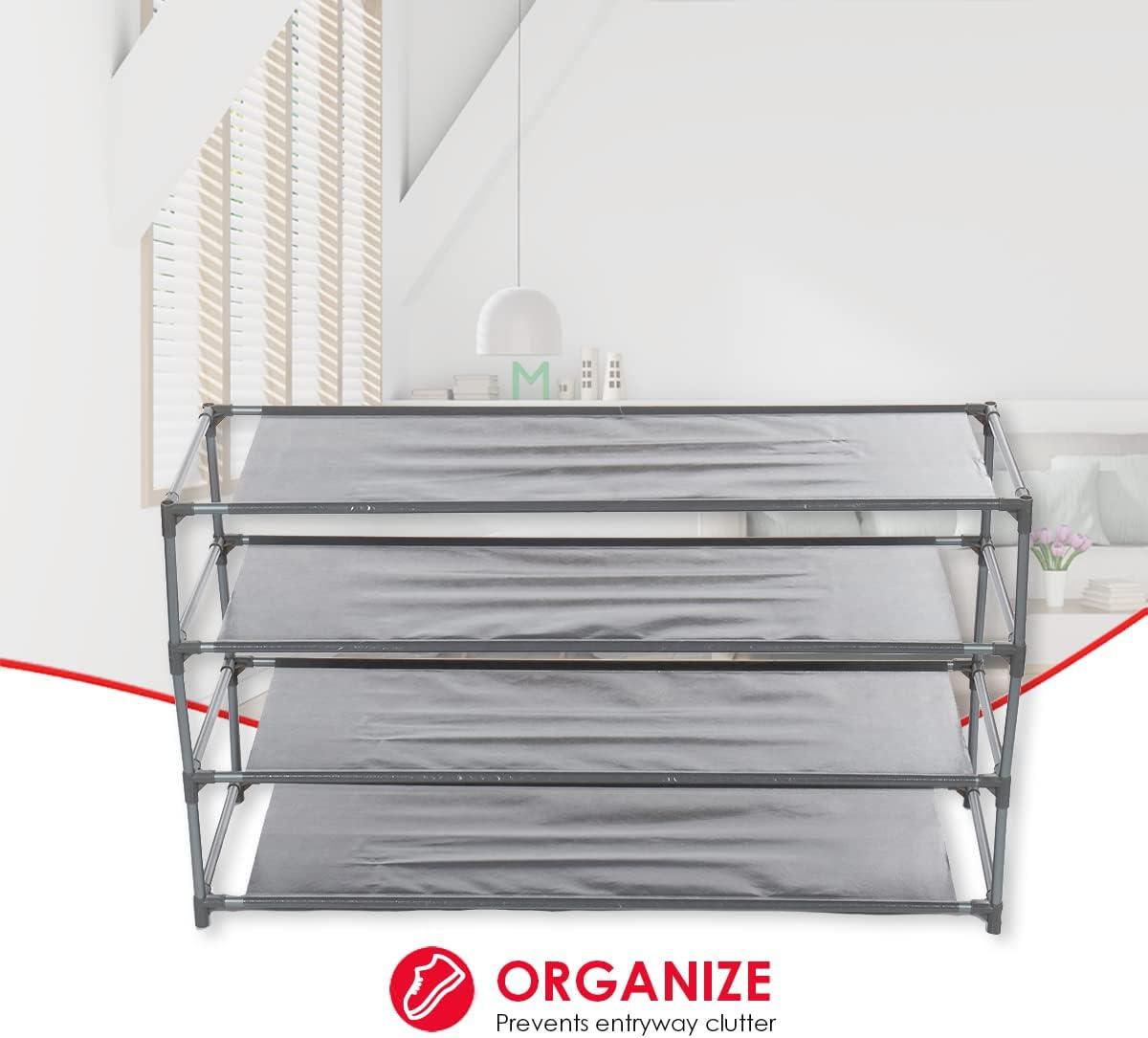 Modern Lightweight 4-Tier Metal & Fabric Shoe Rack