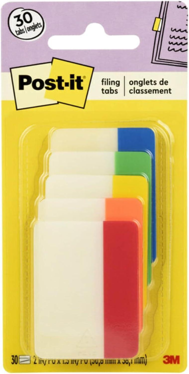 Assorted Color 2" Repositionable Writable Self-Adhesive Tabs, 30-Pack