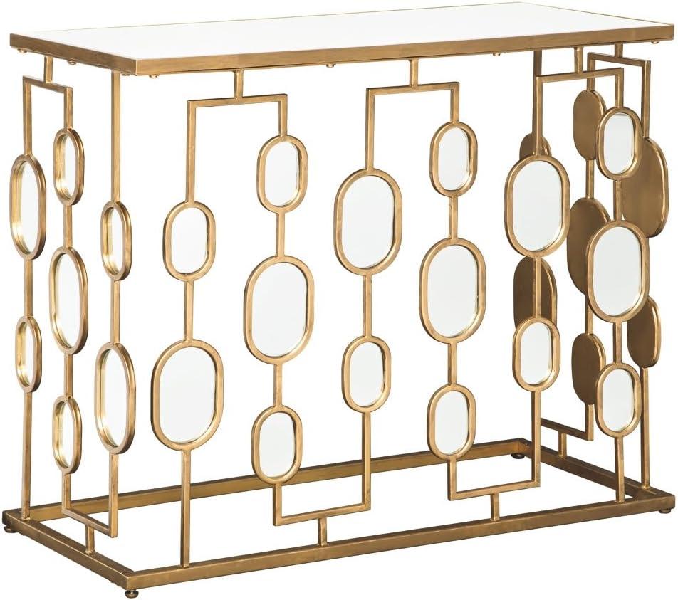 Everly Quinn Mirrored Glass Top Console Table Gold Finish