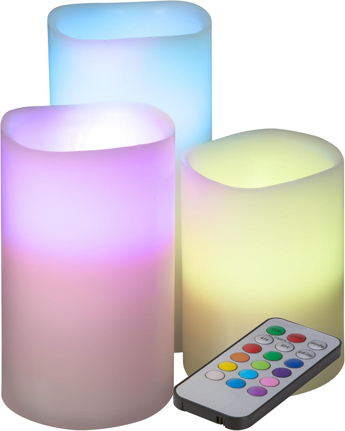 Lavish Home 3 Piece LED Color Changing Flameless Candle Set w/ Remote