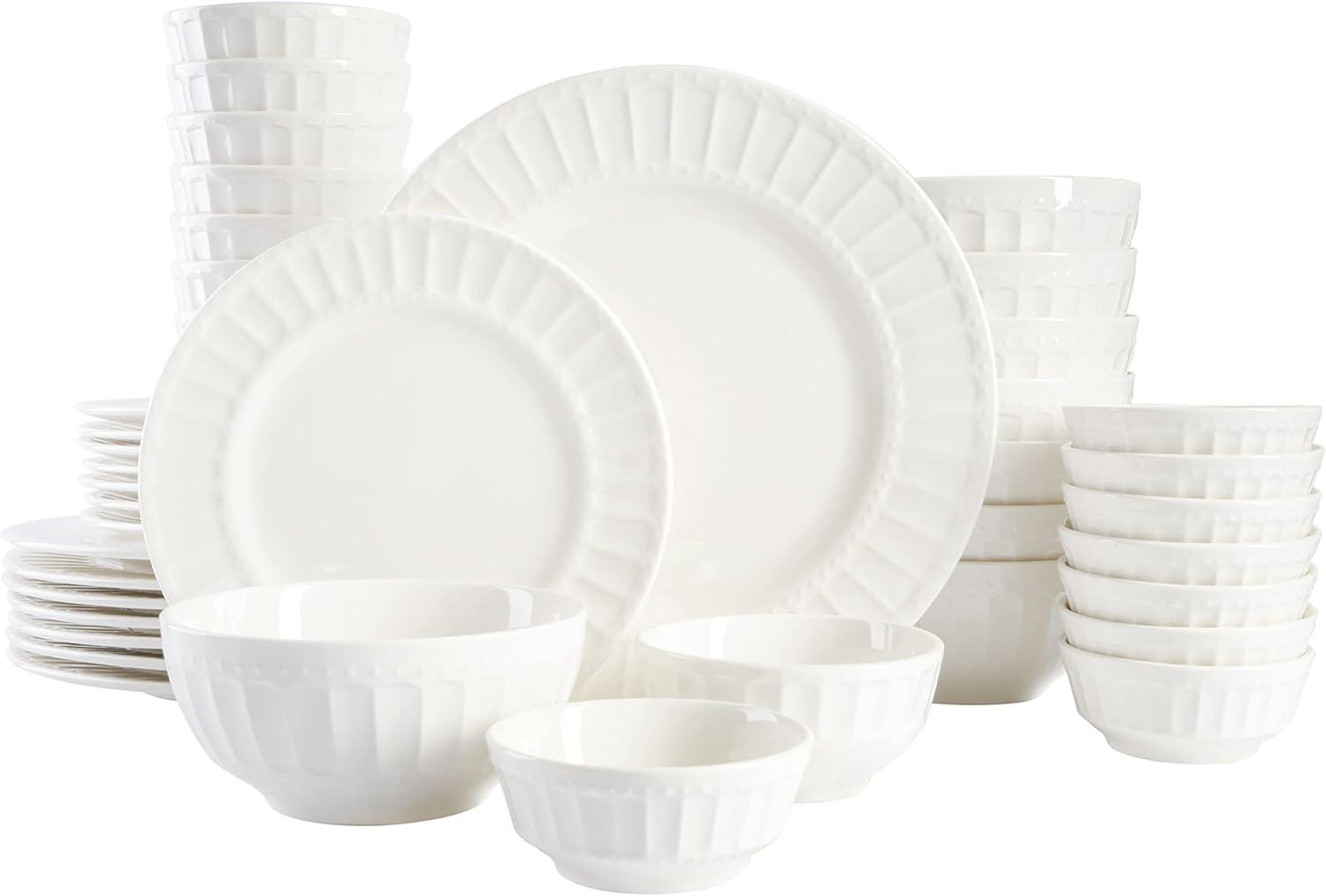 White Embossed Porcelain 40-Piece Dinnerware Set, Service for 8