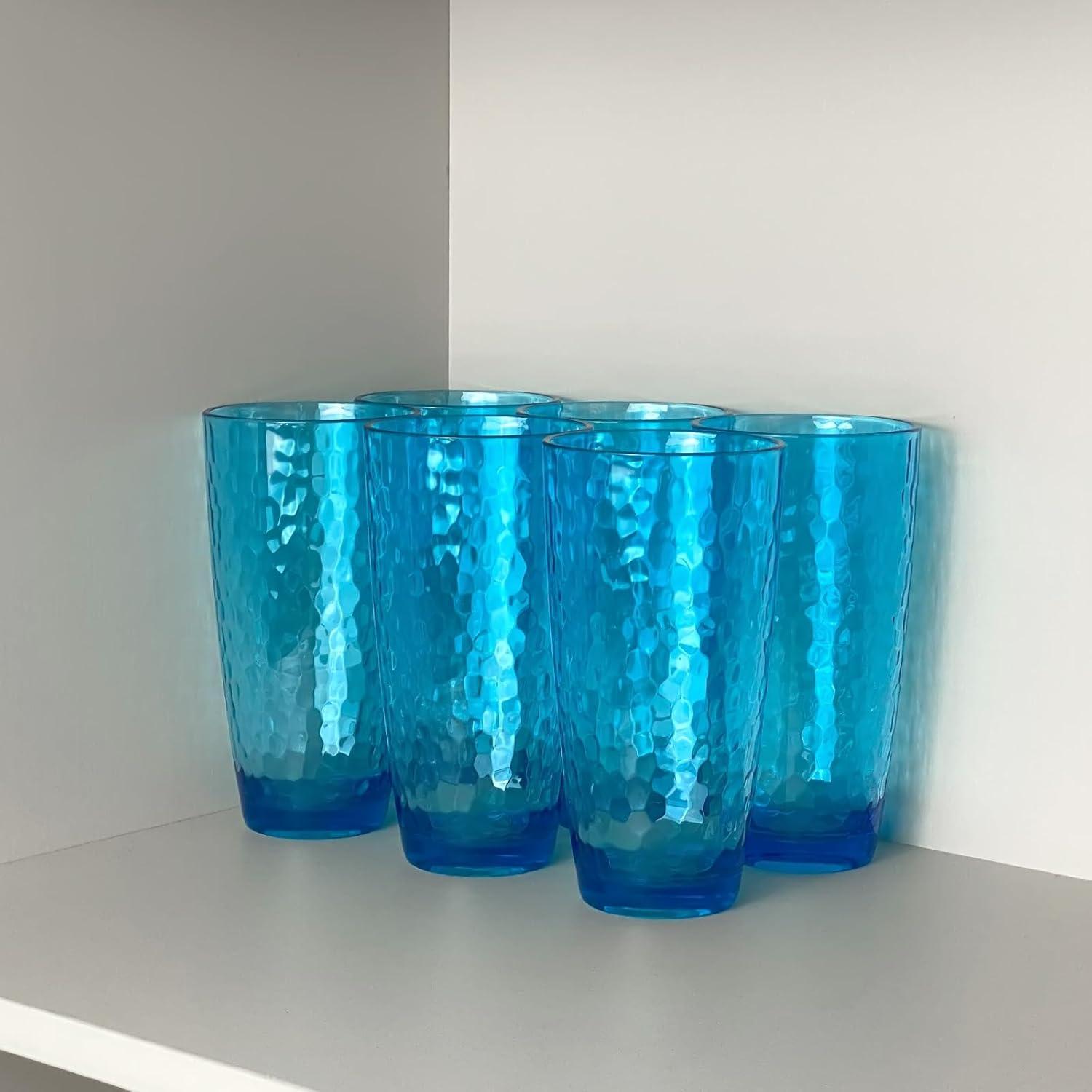 26-Ounce Large Acrylic Glasses Plastic Tumbler/Drinking Cups,Set of 6 Multi-Hammered Style,BPA Free