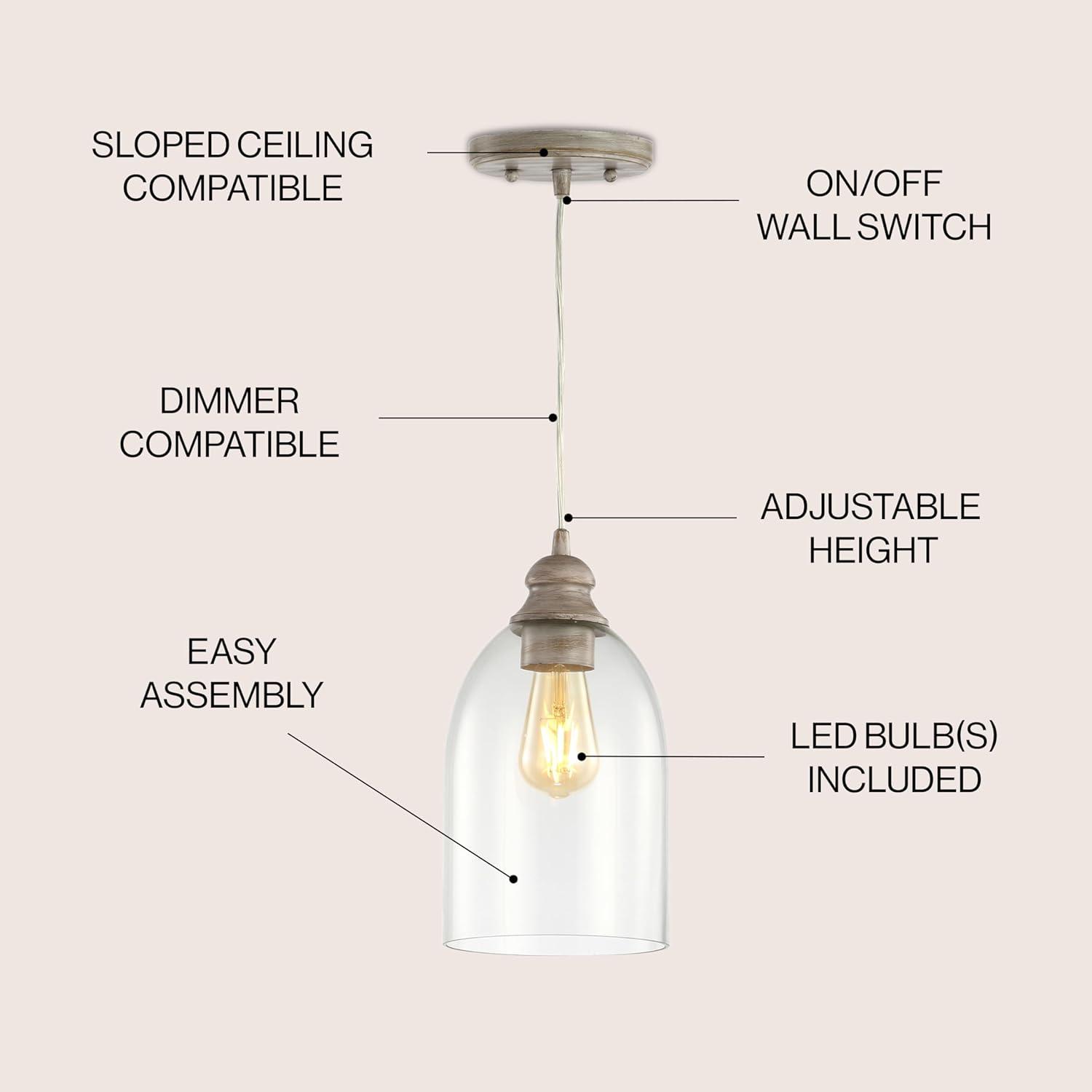 Fontaine 6.25" Adjustable Greige Glass LED Pendant Light