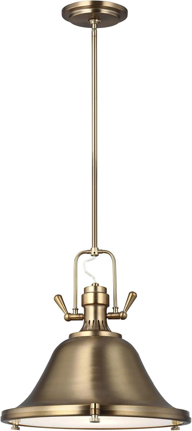 Brushed Nickel Industrial Pendant Light with Satin Etched Glass Shade