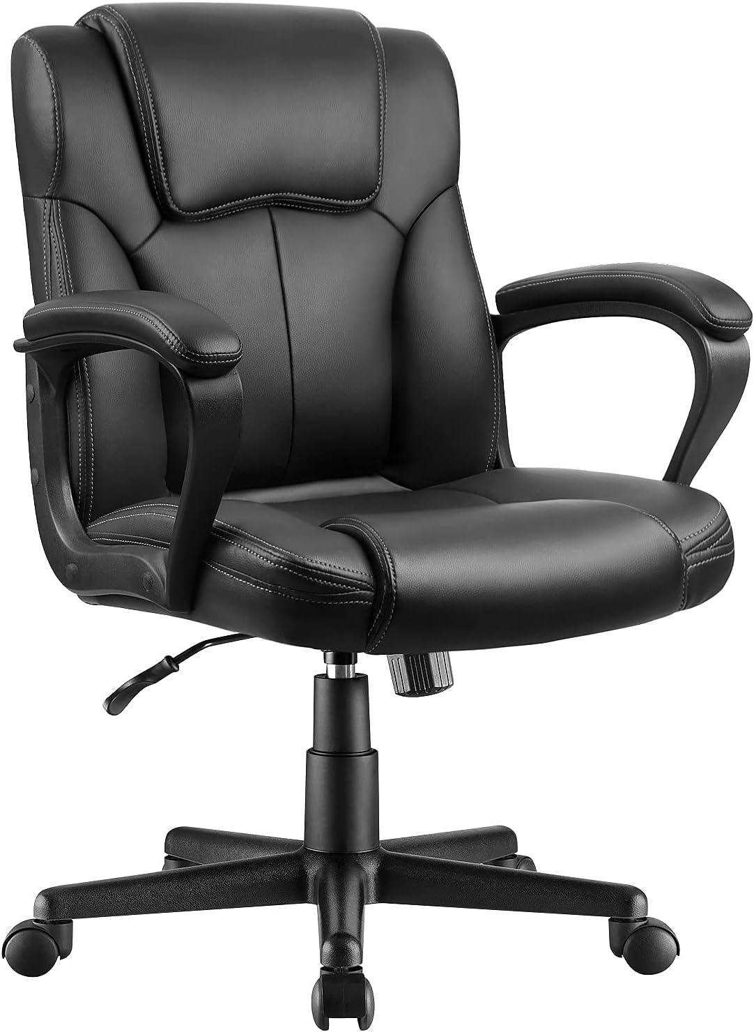 Black Leather Mid-Back Swivel Executive Office Chair