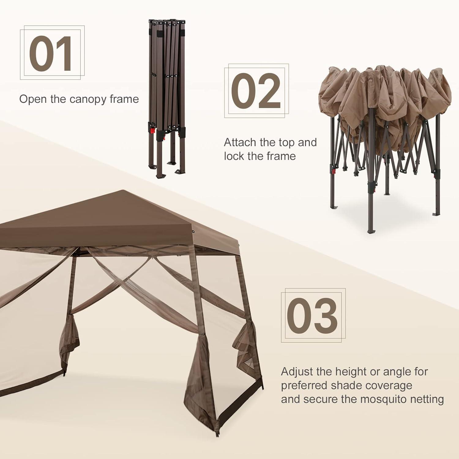 COOS BAY 10 Ft. W X 10 Ft. D Steel Pop Up Slant Leg Patio Gazebo With Netting