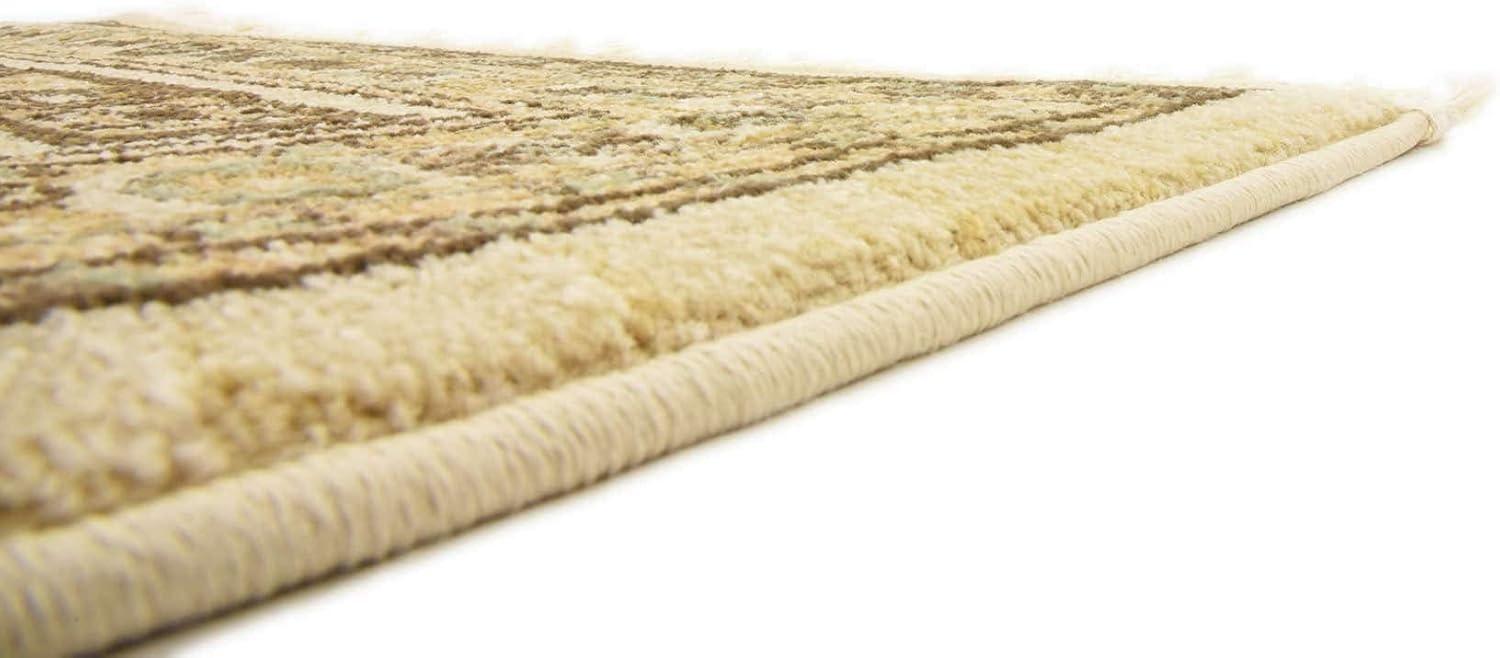 Ivory and Beige Striped Synthetic Runner Rug with Fringe