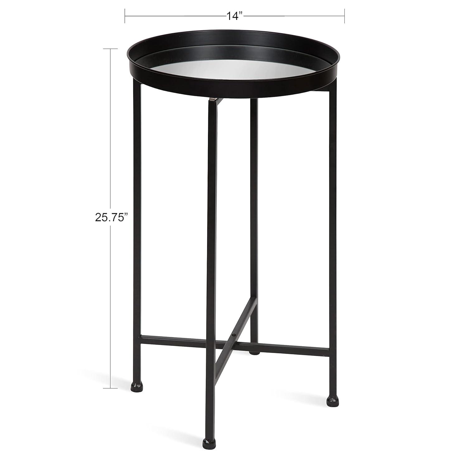Kate and Laurel Celia Round Metal Tea Table, 14x14x25.75, Black and Mirror