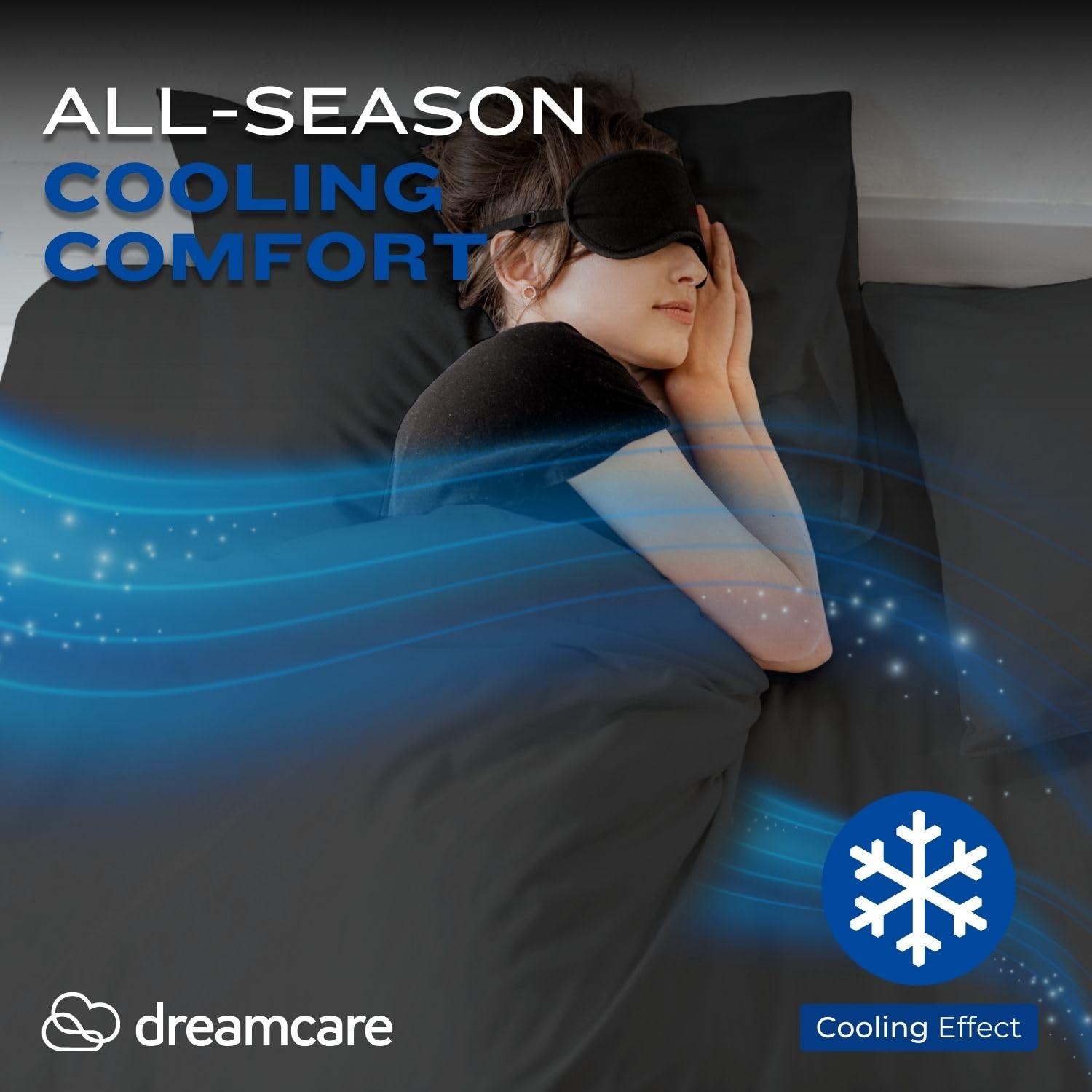 DREAMCARE - Bed Sheets Set - Queen Size Sheet with Side Pocket - 4pcs Set, 15 inches, Dark Gray