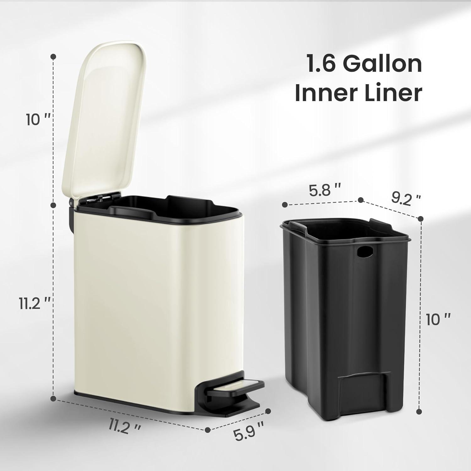 White Stainless Steel Slim Bathroom Trash Can with Pedal