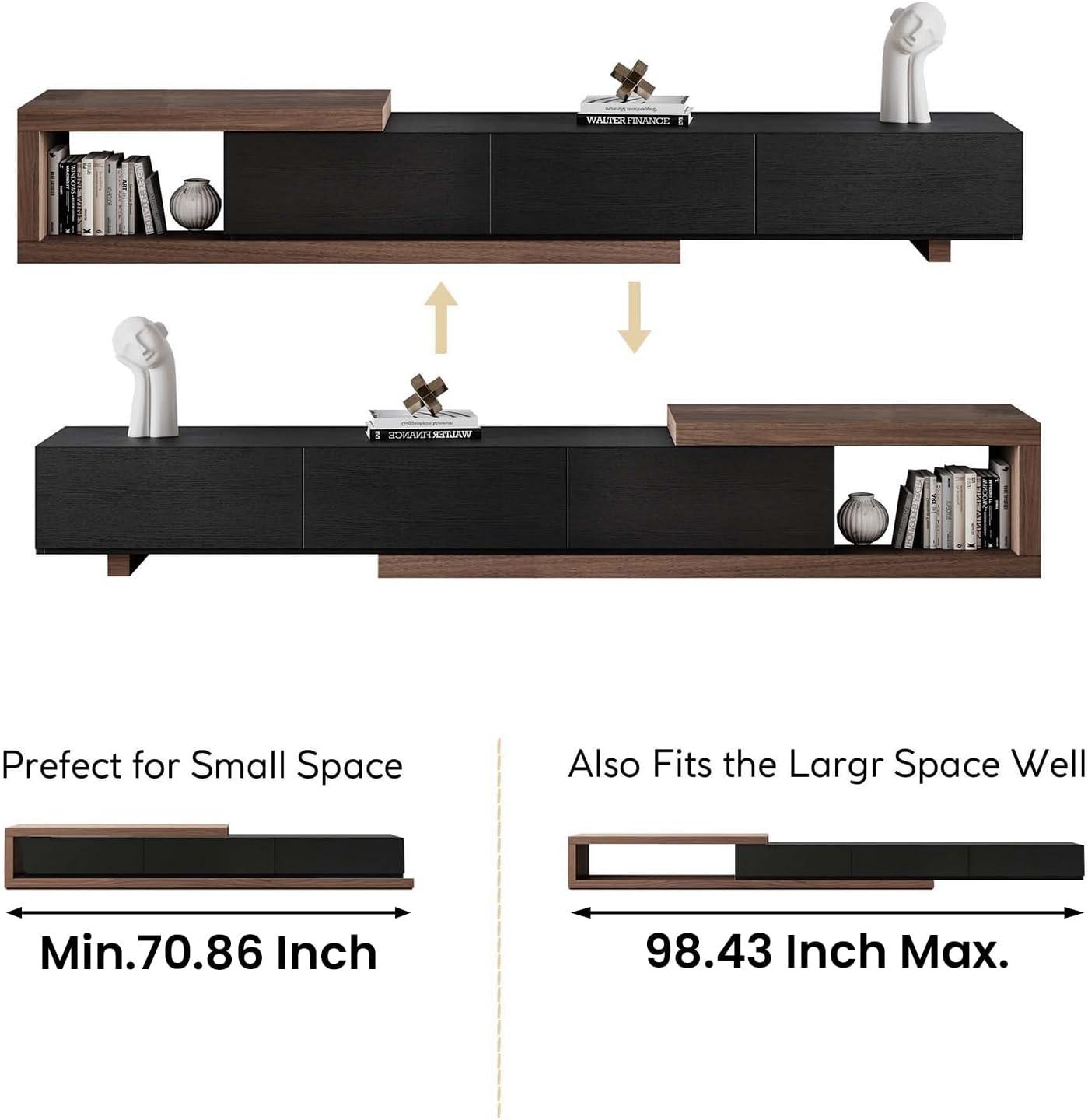 Walnut and Black Extendable TV Stand with Storage