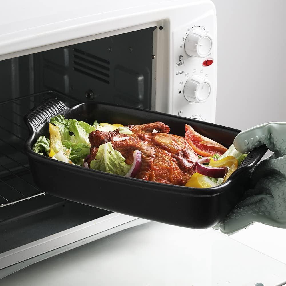 SWEEJAR Rectangular Ceramic Bakeware Set, Non-Stick Roasting Pan with Handles Baking Dishes,Casserole Pans for Cake Dinner, Set of 3 - Navy