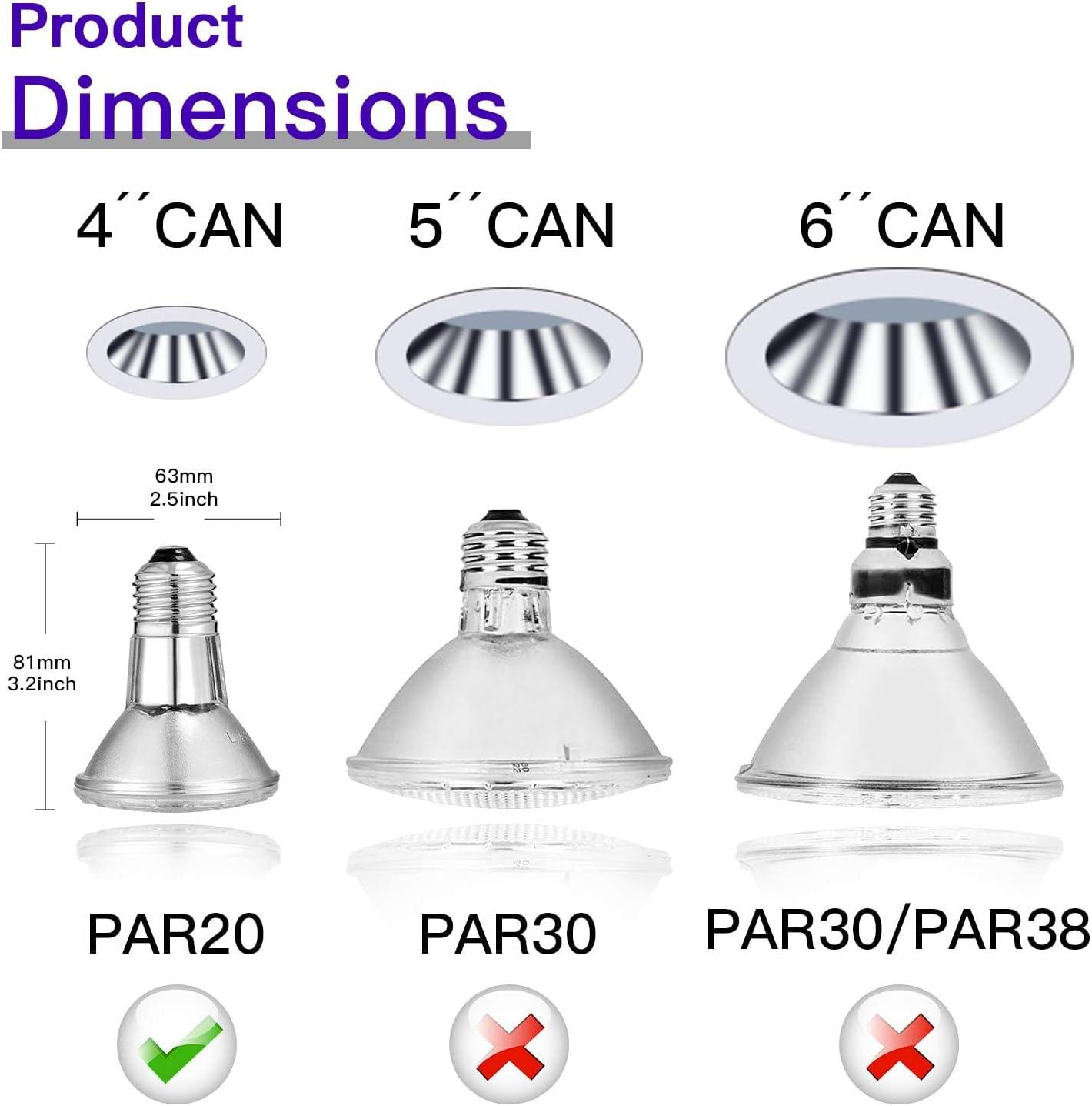 6PCS Par20 Halogen 50W 120V Dimmable, Long Lifespan E26 Par20 Light Bulb with 3000K Warm White for Indoor/Outdoor